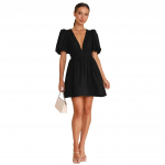 Naiste kevadine &uuml;hev&auml;rviline V-kaelusega l&uuml;hikeste puhvvarrukatega kleit suvine vabaaja A-l&otilde;ikeline k&otilde;rge v&ouml;&ouml;kohaga &uuml;le p&otilde;lve kleidid S-XL S roosa punane v&auml;rv