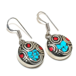 Tibetan Turquoise, Coral Handmade Jewelry Earring 1.34 s4v76