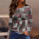 Naiste mood vabaaja l&otilde;hikuga &uuml;mmargune kaelus, pikkade varrukatega vaba tr&uuml;kiga T-s&auml;rk naiste topp L sinine