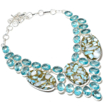 Copper Larimar, Blue Topaz Handmade 925 Sterling Silver Gift Necklace 18 o9b51