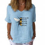 Naiste mood puuvillane linane T-s&auml;rk vabaaja V-kraega l&uuml;hikeste varrukatega naiste tr&uuml;kiga T-s&auml;rk S tumesinine v&auml;rv