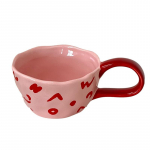 300ml Korea stiilis keraamiline kruus Keraamiline ebakorrap&auml;rane k&auml;sitsi n&auml;pistatud punase kirjaga kohvitass teekruus kaerahelbepudru hommikus&ouml;&ouml;gikruus s&uuml;nnip&auml;evakingitus 300ml roosa