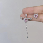 Pink Angel Wings Heart Pendant Kaelakee Fringed K&otilde;rvar&otilde;ngad Naise ehted