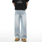 Meeste lahtised teksad Korea mood hingav puuvill n&ouml;&ouml;riga laia s&auml;&auml;rega baggy denim p&uuml;ksid sirge l&otilde;ikega teksap&uuml;ksid M