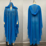 Pikk kapuutsiga keepkleit kuumliimitud strasskivide ja helmestega, moslemi abaya, elegantne, stiilne naister&otilde;ivas One Size
