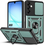 Coque de Protection - BOOLING - Samsung Galaxy A17 4G/5G - avec Anneau et Cache Cam&eacute;ra - Vert Nuit