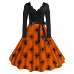 Halloween Print Flare kleit naistele pikkade varrukatega kleit vabaaja kleidid L