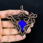 Lapis Lazuli ripats K&auml;sit&ouml;&ouml;na valmistatud v&auml;&auml;riskividega ehted, 999 vasktraadiga &uuml;mbritsetud ripats, Unikaalse disainiga ehtripats 2.55 Inches
