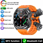 2025 Uus Watch 7 Ultra TWS 2 &uuml;hes nutikell juhtmevaba peakomplektiga, Bluetooth-k&otilde;ned, v&auml;lisspordi muusika nutikell Androidile ja iOSile Orange B