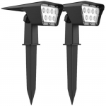 Lot de 2 spots solaires projecteur 2 en 1 &agrave; piquer ou &agrave; fixer - LUMISKY - CURTIS - H31.5 cm - LED blanc valge