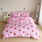 Maasikate voodipesukollektsioon Roosa Kawaii maasikate tekikott Pehme kahek&uuml;ljeline mugavustekiKate 2 padjap&uuml;&uuml;rikomplektiga Naistele T&uuml;drukutele Single 150x200cm