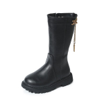 Talvised t&uuml;drukute pikad saapad Must PU-nahast platvormiga pl&uuml;&uuml;sist trendikad laste saapad t&otilde;mblukuga p&otilde;lvedeni n&auml;gusad stiilsed laste kingad 37(insole22.6cm) black