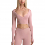 Nike X Skims Veniv Kootud Pikkade Varrukatega Wrap Kerge V-kaelusega L&uuml;hike Top Naiste topid LSLSL10088W-HIM XS