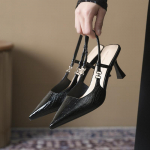 Elegantne tagumine rihm terava ninaga stiletto k&otilde;rge kontsaga &uuml;hed kingad naiselikkus koti pea sandaalid t&ouml;&ouml;le s&otilde;itmiseks pulmakleidid 35 must