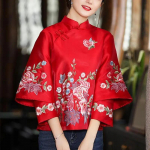 Kevadine Etniline Stiil Tang &Uuml;likonna Jakk Elegantne Lai Bluus Retro Tikandiga Nupp Hiina Naiste Top S punane