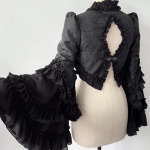 Klassikaline Lolita žakaarvolangidega bolerokleit Elegantne gooti pikkade varrukatega kihiline &otilde;lakate top Vintage paleekleit S must