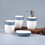 Lumehelves Glasuur Keraamiline Vannitoakomplekt: Seebitops, Suuvesikupp, Hambaharihoidja, Kruus 4-piece set white