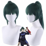 Kvaliteetne Maki Zenin Cosplay Parukas Jujutsu Kaisen 60cm Tume Roheline Kuumakindel S&uuml;nteetiline Juuksed Anime Cosplay Parukad + Prillid (as the picture,One Size)