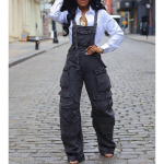 VIONA Jumpsuit Ameerika T&auml;nav T&otilde;mblukuga Denim Tunked Trendikas Disain Vabaaja Mitme Taskuga Cargo P&uuml;ksid Naiste Streetwear Denim Jumpsuit S gray