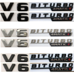 Mercedes Benz AMG Tasapinnalised T&auml;hed V6 BITURBO 4MATIC+ M&otilde;lemad Tiiva Embleemid M&auml;rgid V 6 BITURBO4MATIC+ S&uuml;mbolid Nimesilt 2 tk/paar BJ2 1 pair Gloss Black gray