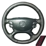 T&auml;ielikult must nahast auto rooliratta kate Mercedes benz E350 W211 C209 C219 W463 R230 SL500 CLK350 2004-2008 jaoks BE1 gray