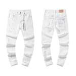 Lilla tindipl&auml;rtsiga tr&uuml;kiga kulunud sirge l&otilde;ikega teksap&uuml;ksid Meestele Naistele Streetwear Vabaaja p&uuml;ksid W30 white