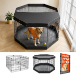 VEVOR Koerte m&auml;nguaedik 91 cm 8 paneeli treeningaedik &uuml;lemise katte ja alumise matiga, siseruumides kokkupandav metallist lemmikloomataraga uks 162 x 162 x 93 cm