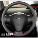 Toyota Yaris 2008 2009 2011 Vios 2008-2013 jaoks Punutud T&auml;ieliku Kattega Must Nahast Roolikate Siseviimistluse Aksessuaar red thread