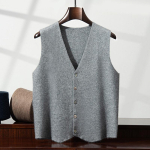 Meeste 25-aastane ka&scaron;miirist V-kaelusega vest: &Uuml;hev&auml;rviline, Paks, Moodne, Luksusliku sisevoodriga kampsun-kardigan Double Extra Large gray