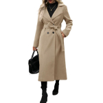 Naiste v&ouml;&ouml;ga kahekordse rev&auml;&auml;rkraega pikendatud pikkusega villane trenchcoat XL khaki