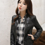 Naiste kevad-s&uuml;gis Pu-nahast jakk vabaaja &otilde;huke, pehme Moto Biker kunstnahast jope Naiste mantel XL must