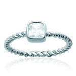 Bague Argent 'Unique' blanc argent&eacute; (rhodi&eacute;) - 6x6 mm 52 valge