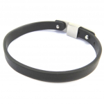 Les Tr&eacute;sors De Lily [P4339] - Bracelet acier 'Identit&eacute;' argent&eacute; cuir must