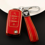 TPU auto klappv&otilde;tme &uuml;mbrise kate Volkswagen VW Polo Golf Passat Tiguan Beetle Caddy T5 Up Eos Skoda Octavia Seat Leon Altea v&otilde;tmehoidja tarvikud key case set 1 punane