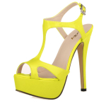 LOSLANDIFEN Naiste sandaalid Seksikad Peep Toe T-Strap Platform Suvekingad lakknahast 14cm &otilde;hukesed k&otilde;rged kontsad peokingad pulmakingad 39 beige