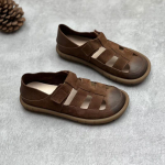 Johnature k&auml;sit&ouml;&ouml;na valmistatud ehtsast nahast sandaalid vintage &uuml;mmarguse ninaga lamedad kootud konksu ja aasaga veisenahast naiste kingad 40 kohv