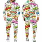 Meeste komplektid Naljakas Bang Graffiti 3D prinditud kapuutsid ja p&uuml;ksid Meeste dressid Hip Hop Trend Sportwear 2-osalised &uuml;likonnad, &uuml;lisuured r&otilde;ivad XXL