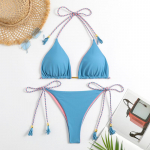 2 tk/1 komplekt Seksikas lipsu v&ouml;&ouml;koht naiste ujumistrikoo Seksikad bikiinid Solid rannariided Suvine supelkost&uuml;&uuml;m Push Up ujumisriided K&otilde;rge l&otilde;ikega stringide bikiinide komplektid S sinine