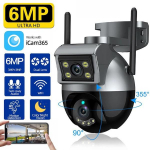 6 MP kahe objektiiviga Wifi PTZ-kaamera v&auml;litingimustes v&auml;rviline &ouml;&ouml;n&auml;gemine juhtmevaba kodu CCTV turvavalvekaamerad automaatse j&auml;lgimise IP-kaamera EU Plug must
