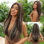 ALAN EATON Pruun Ombre Hall Parukas Juuksepiirkond Pits ees Parukad S&uuml;nteetilised Pikad Lainelised Naiste Naiste Cosplay Tasuta kohaletoimetamine Suure tihedusega