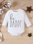 Vasts&uuml;ndinu pikkade varrukatega Body, tr&uuml;kitud Hi DADDY &uuml;mara kaelusega pikkade varrukatega body v&auml;ikelapse riided 9-12m valge