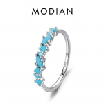 Modian Vintage 925 h&otilde;bedane elegantne t&uuml;rkiissinine trendikas naiste s&otilde;rmus naiste peole virnastatav peen ehe 5 h&otilde;be