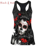 Naiste mood gooti varrukateta s&auml;rgid Punase roosi peaga pealuu 3D-prindiga tanktopsid Vintage Dead Kiss s&auml;rgid M punane