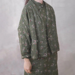 Johnature naiste vintage mustriga lillelised puuvillased pargid V-kaelusega pikkade varrukatega n&ouml;&ouml;biga Hiina stiilis talvemantlid soojad parkad One Size roheline