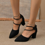 Kevad- ja suvised jalatsid, pandlaga, terava otsaga kingad, seemisnahast paksu kontsaga sandaalid, &uuml;ksikud kingad. 35 must