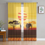 Aafrika elevandi ja kaelkirjaku l&auml;bipaistvad kardinad magamistuppa Peen Voile kardin Elutoa K&ouml;&ouml;k Sifoonkangast kardinad 135W x 114H(cm)