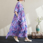 L&uuml;hikeste varrukatega Suures suuruses puuvillased vintage lillelised kleidid naistele, vabad ja pikad suveks