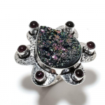 Natural Titanium Druzy, Amethyst Gemstone 925 Sterling Silver Ring Size 8.5 q0i49