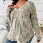 S&uuml;gis- ja talvine &uuml;hev&auml;rviline plusssuuruses naiste topp V-kaelusega pikkade varrukatega lihvimis T-s&auml;rk lahtine pullover 5XL must