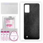 apgo Protective Skin Sticker for the back compatible with Wiko Voix, Wrap Film, Foil, Vinyl - Pattern Black Leather